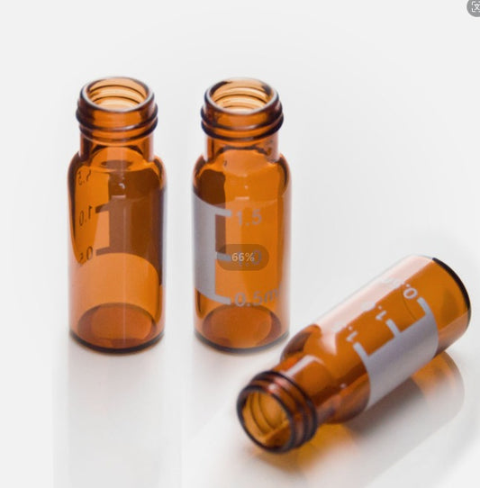 Amber Glass Screw Top, 2 ml, Level 1 Everyday HPLC Autosampler Vials with PTFE Caps with Silicon Septa 100 Vials